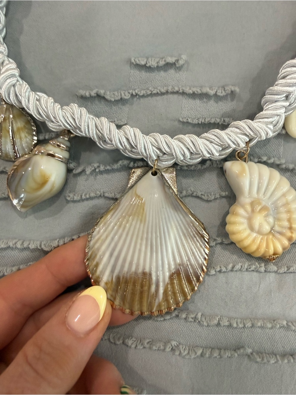 White Braided Shell Charm Necklace - Picture 4 of 8